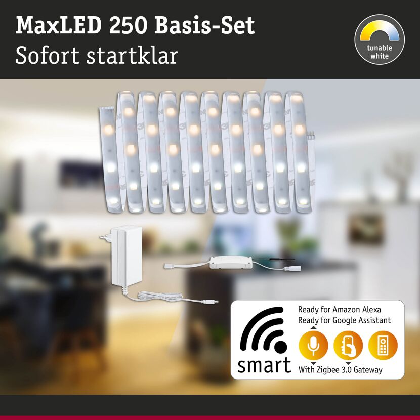 LED-Strip 'MaxLED 250 Zigbee 3.0 Tuneable White Basisset' 3 m 12 W beschichtet silber