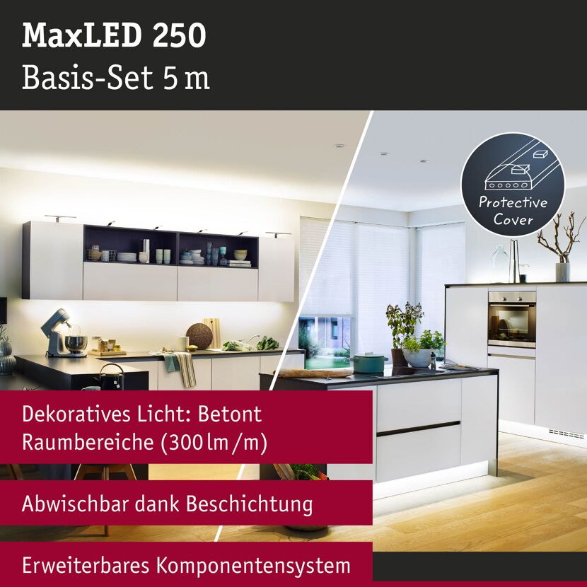 LED-Strip 'MaxLED 250 Zigbee 3.0 Tuneable White Basisset' 5 m 18 W beschichtet silber