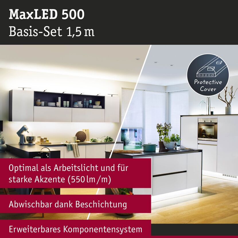 LED-Strip 'MaxLED 500 Zigbee 3.0 Tuneable White Basisset' 1,5 m 9 W beschichtet silber
