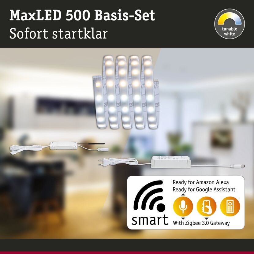 LED-Strip 'MaxLED 500 Zigbee 3.0 Tuneable White Basisset' 1,5 m 9 W beschichtet silber