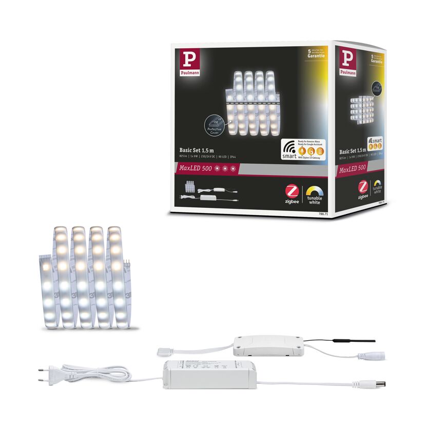 LED-Strip 'MaxLED 500 Zigbee 3.0 Tuneable White Basisset' 1,5 m 9 W beschichtet silber