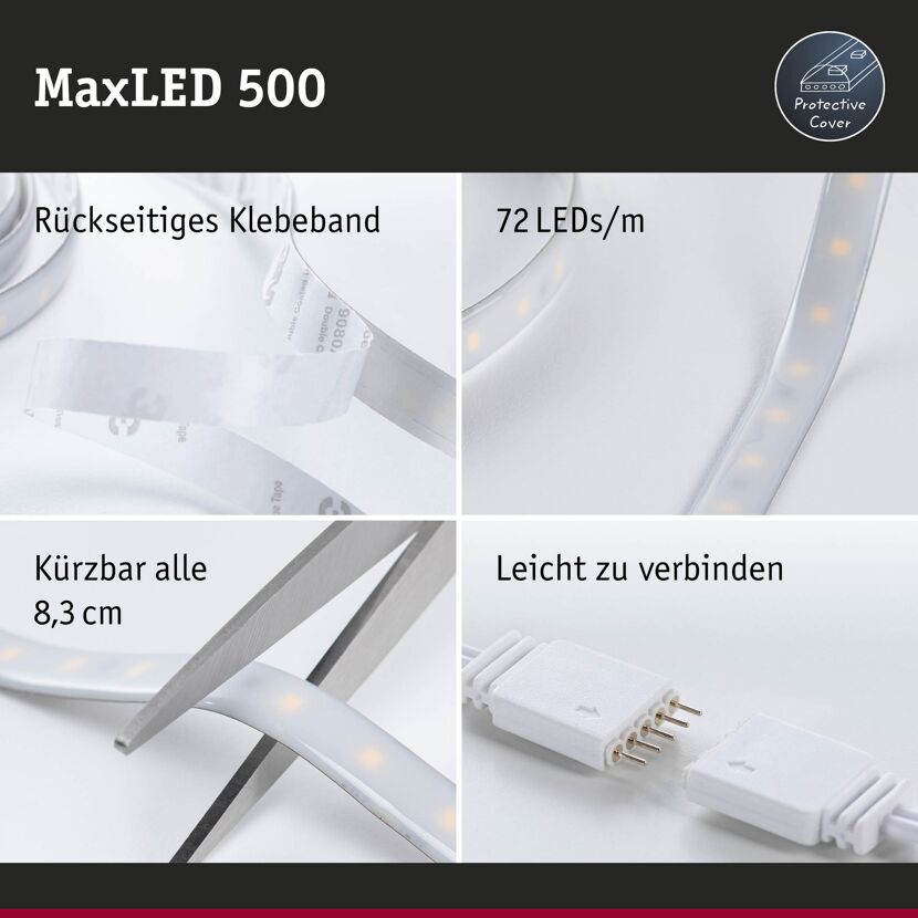 LED-Strip 'MaxLED 500 Zigbee 3.0 Tuneable White Basisset' 3 m 17 W beschichtet silber