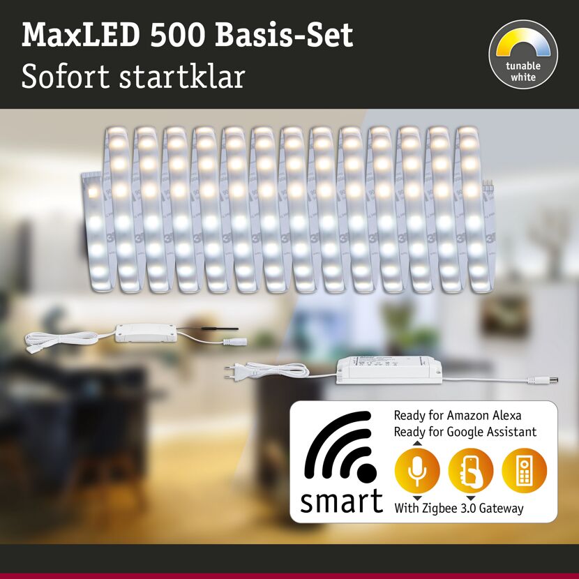 LED-Strip 'MaxLED 500 Zigbee 3.0 Tuneable White Basisset' 5 m 26 W beschichtet silber