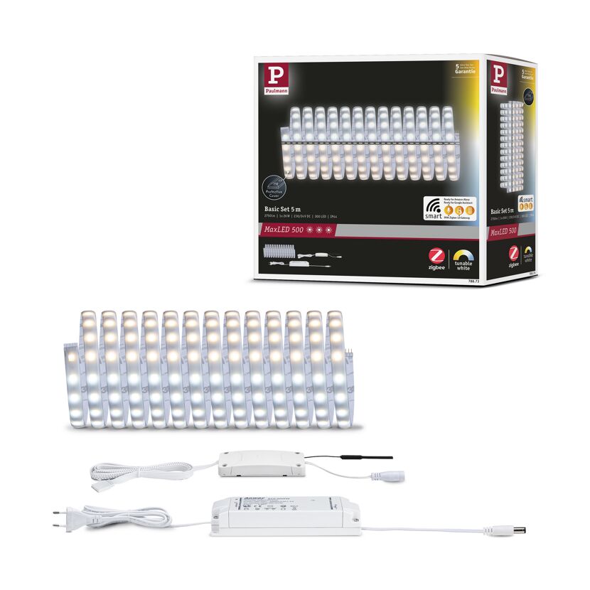 LED-Strip 'MaxLED 500 Zigbee 3.0 Tuneable White Basisset' 5 m 26 W beschichtet silber
