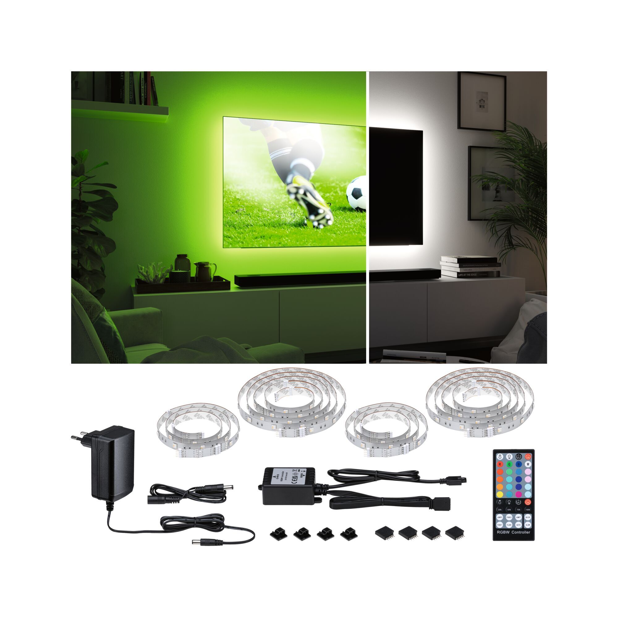 LED-Strips für TV-Hintergrundbeleuchtung mit Zubehör und Fernbedienung