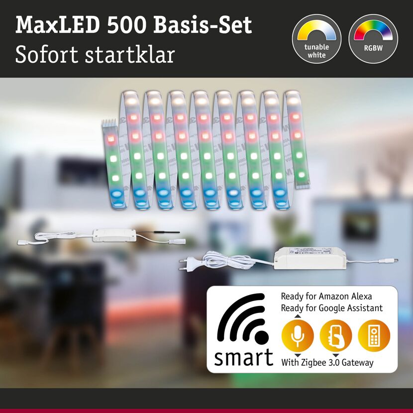LED-Strip 'MaxLED 500 Zigbee 3.0 RGBW Basisset' 3 m 27 W beschichtet silber