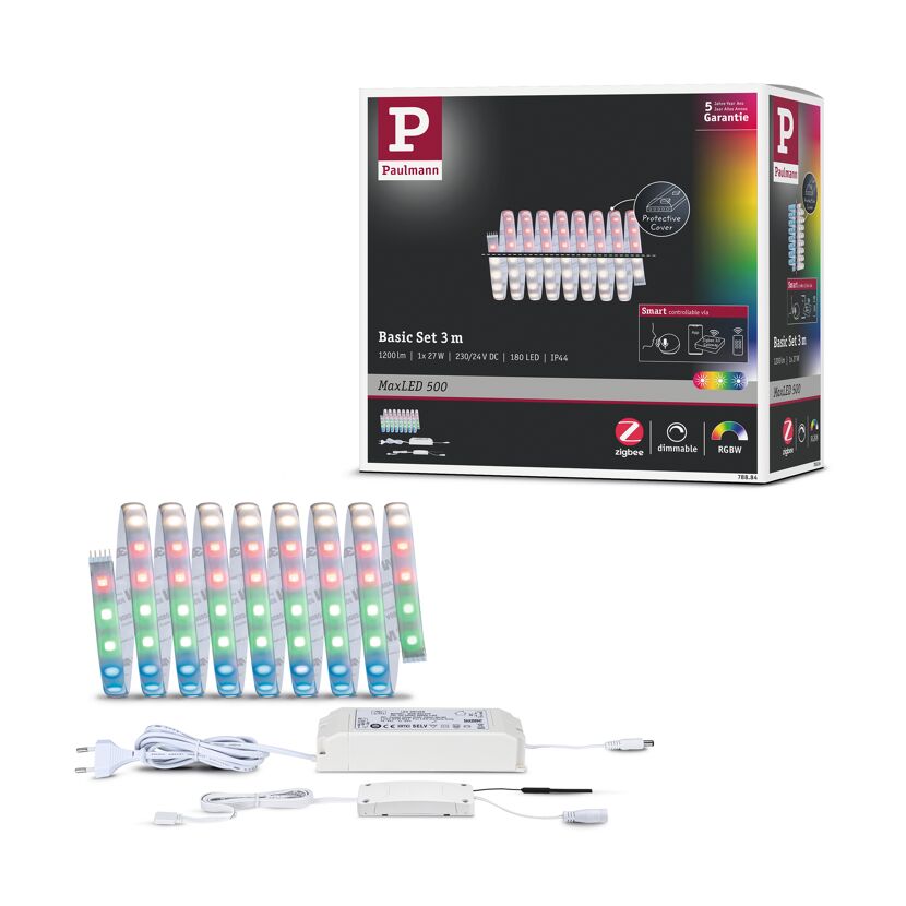 LED-Strip 'MaxLED 500 Zigbee 3.0 RGBW Basisset' 3 m 27 W beschichtet silber