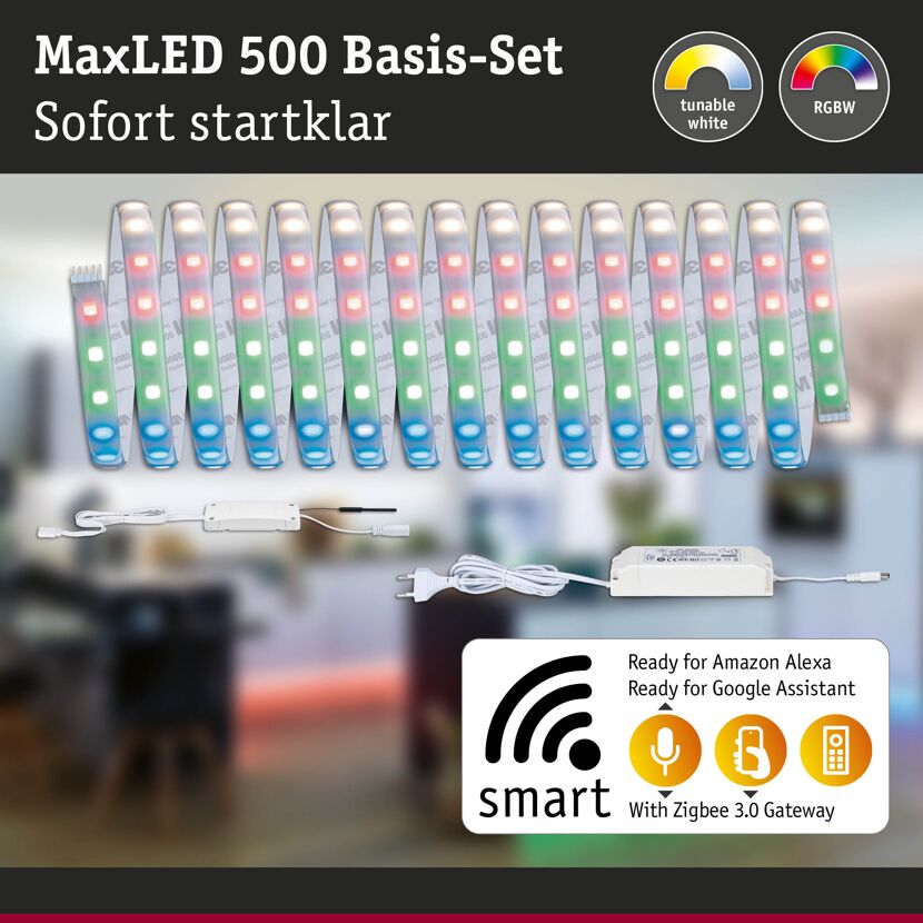 LED-Strip 'MaxLED 500 Zigbee 3.0 RGBW Basisset' 5 m 33 W beschichtet silber