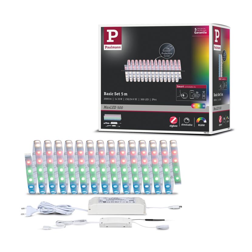 LED-Strip 'MaxLED 500 Zigbee 3.0 RGBW Basisset' 5 m 33 W beschichtet silber
