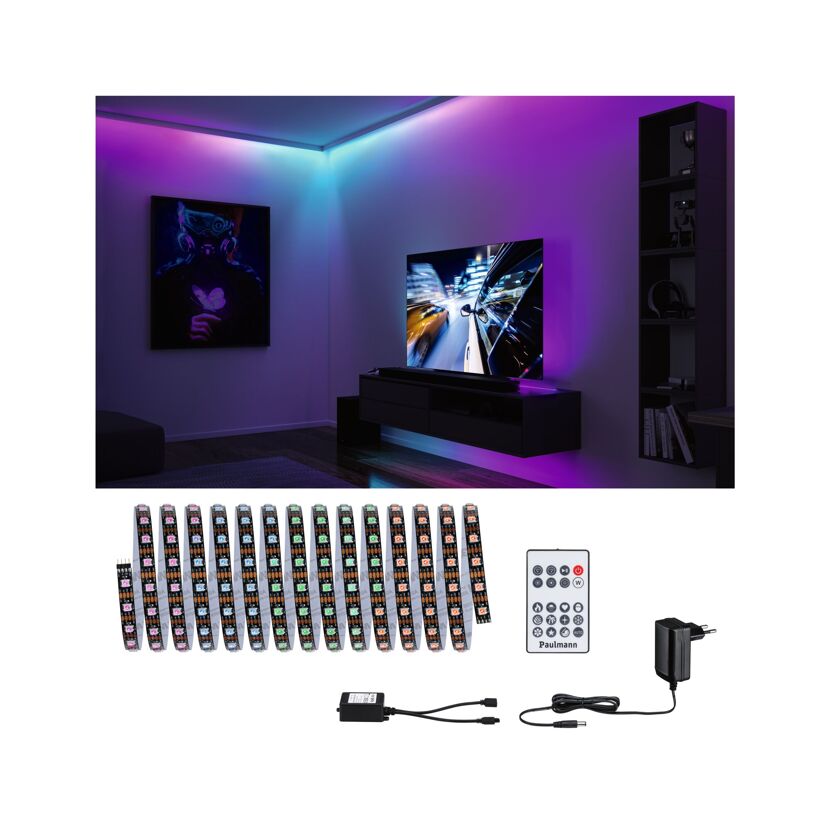 LED Strip mit Fernbedienung an TV und Wand