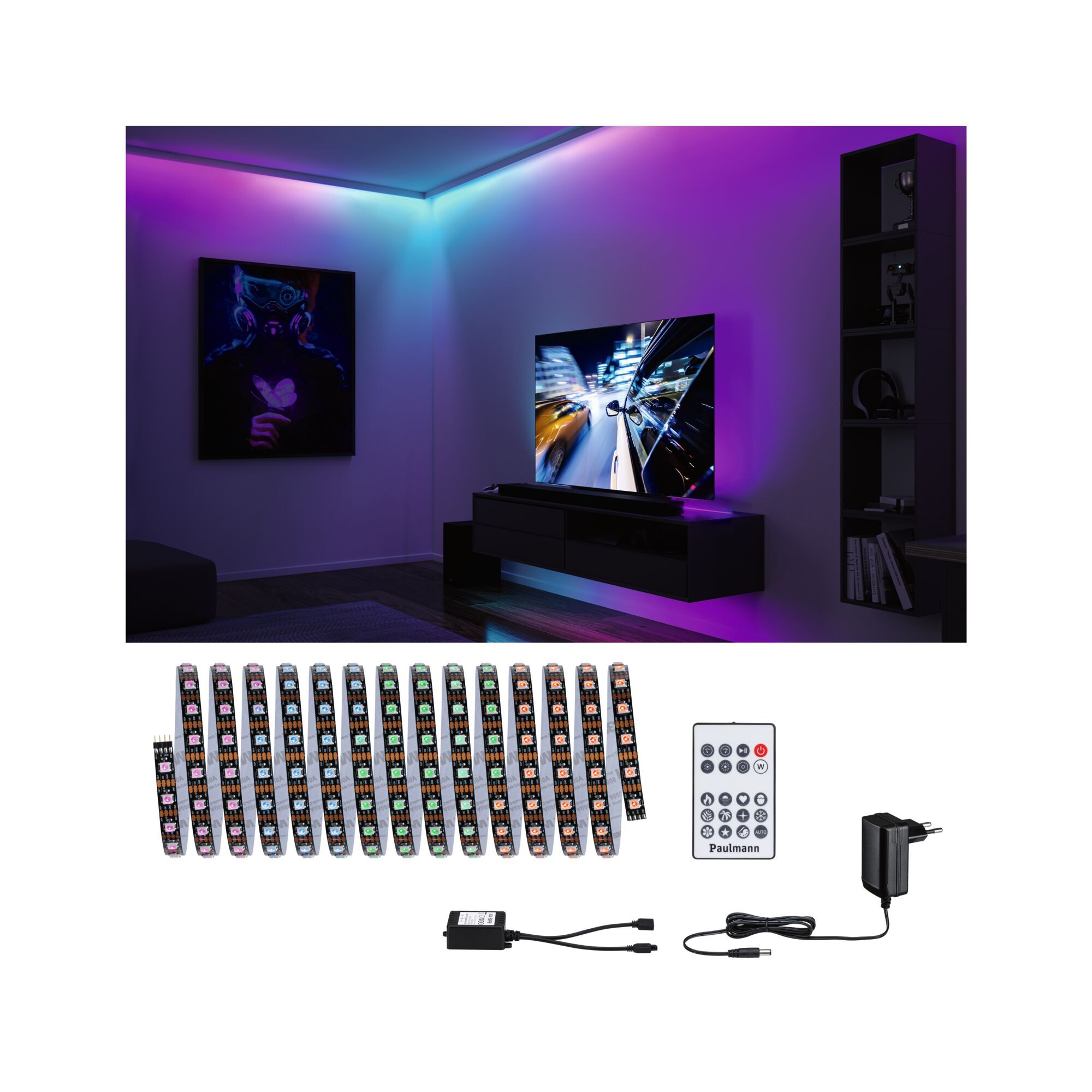 LED Strip mit Fernbedienung an TV und Wand