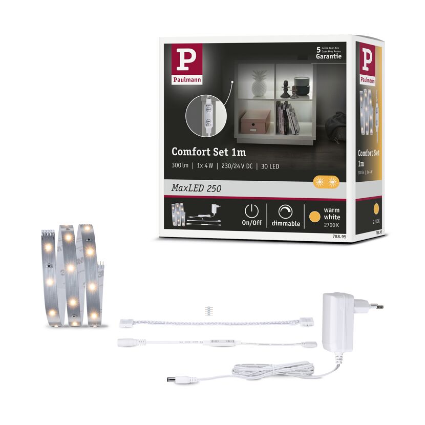 LED-Strip 'MaxLED 250 Warmweiß Comfort Basisset Regal' 1 m 4 W silber