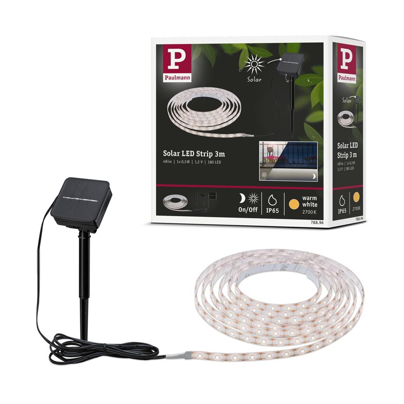 LED-Strip 'Solar Warmweiß' 3 m 0,3 W inklusive Dämmerungssensor und Akku schwarz