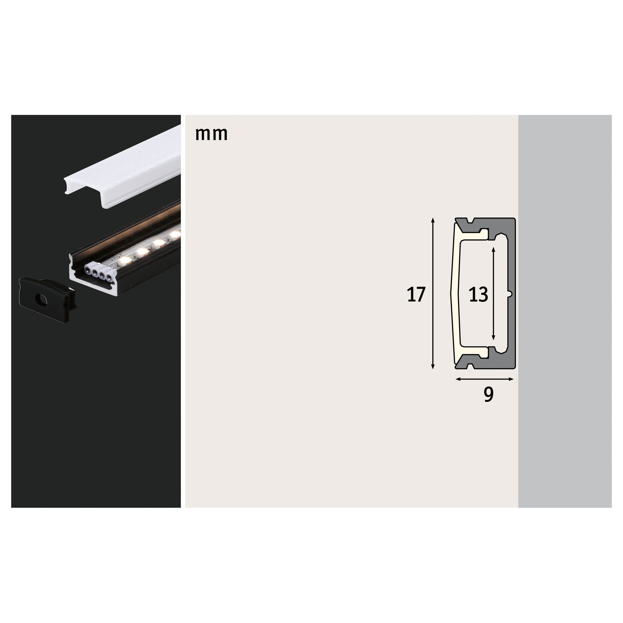 LED-Strip Profil 'Base' 2 m mit weißem Diffusor schwarz + product picture