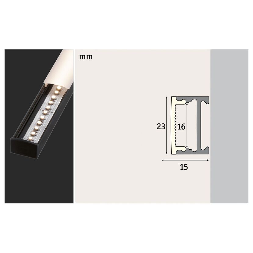 Schwarzes LED-Profil Square mit Maßen