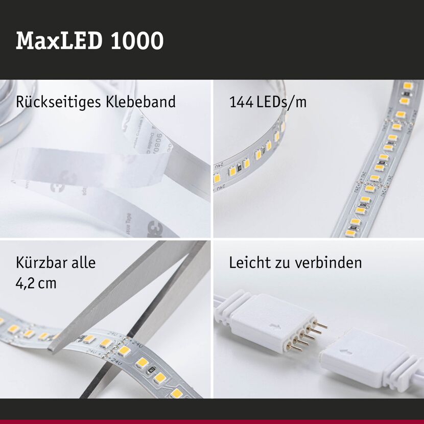 LED-Strip 'MaxLED 1000 Warmweiß' 2,5 m 29 W unbeschichtet silber