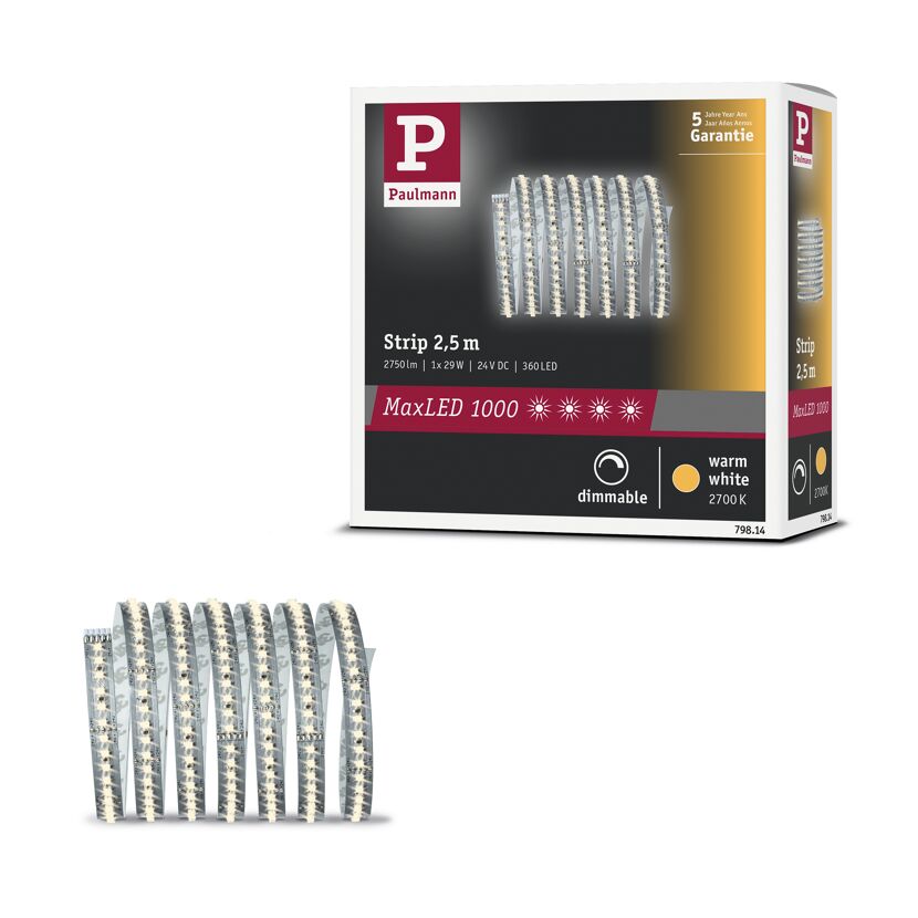 LED-Strip 'MaxLED 1000 Warmweiß' 2,5 m 29 W unbeschichtet silber