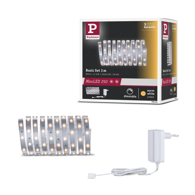 LED-Strip 'MaxLED 250 Warmweiß Basisset' 3 m 12 W unbeschichtet silber