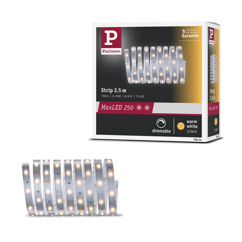 LED-Strip 'MaxLED 250 Warmweiß' 2,5 m 10 W unbeschichtet silber