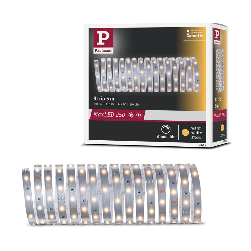 LED-Strip 'MaxLED 250 Warmweiß' 5 m 19 W unbeschichtet silber