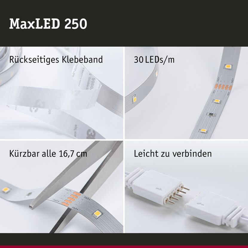 LED-Strip 'MaxLED 250 Daylight Basisset' 3 m 12 W unbeschichtet silber