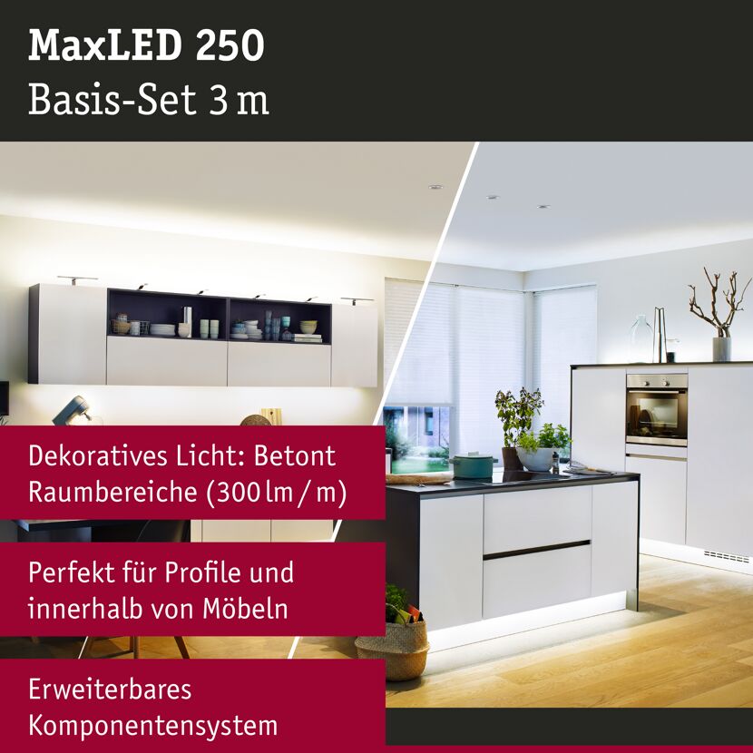 LED-Strip 'MaxLED 250 Tuneable White Basisset' 3 m 11 W unbeschichtet silber