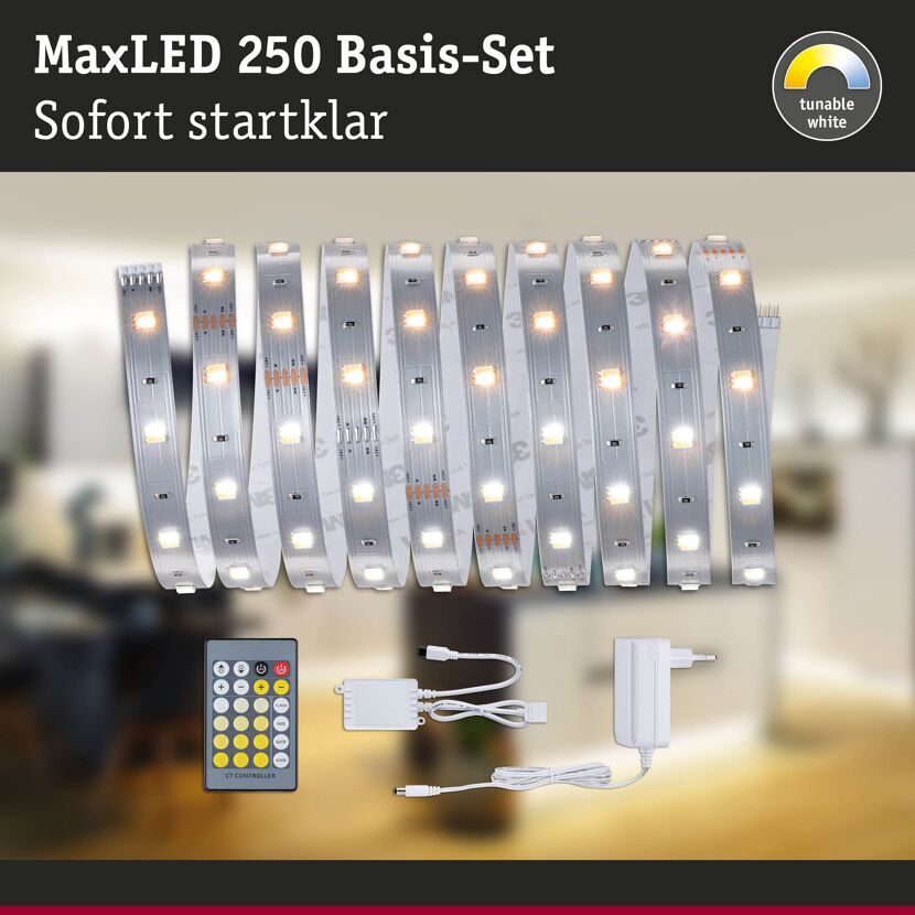 LED-Strip 'MaxLED 250 Tuneable White Basisset' 3 m 11 W unbeschichtet silber