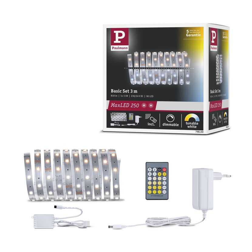 LED-Strip 'MaxLED 250 Tuneable White Basisset' 3 m 11 W unbeschichtet silber
