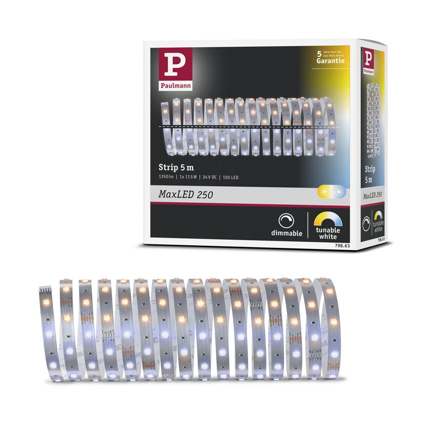 LED-Strip 'MaxLED 250 Tuneable White' 5 m 17,5 W unbeschichtet silber
