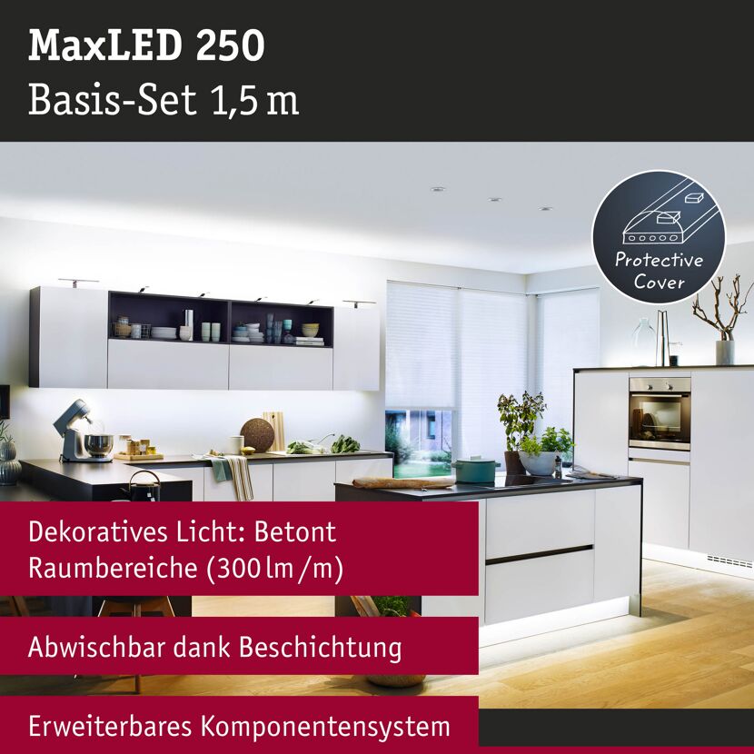 LED-Strip 'MaxLED 250 Daylight Basisset' 1,5 m 6 W beschichtet silber