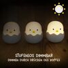 Drei LED-Nachtlichter 'Eggy Egg' zeigen Dimmfunktion.