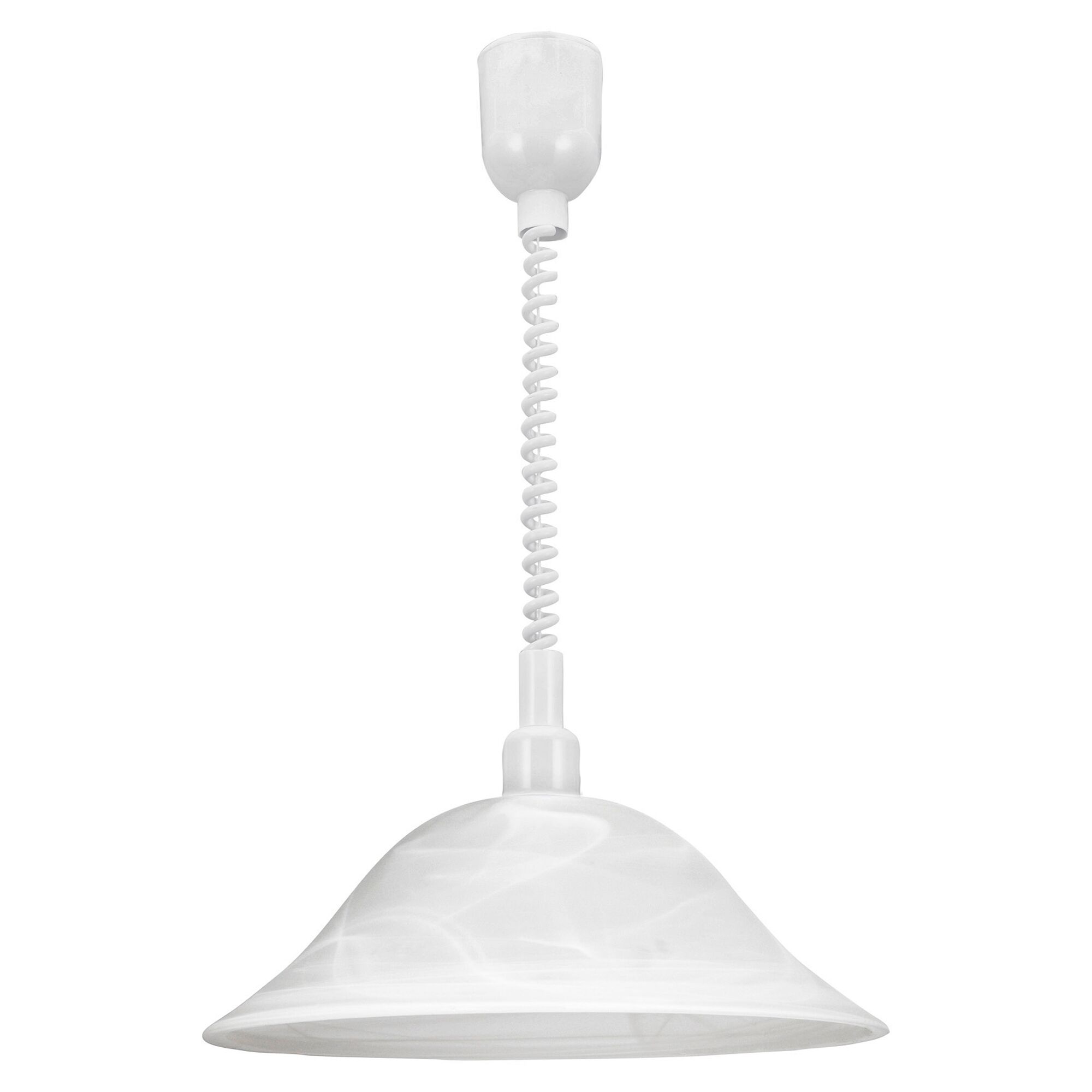 Weiße Hängeleuchte mit spiralförmigem Kabel
