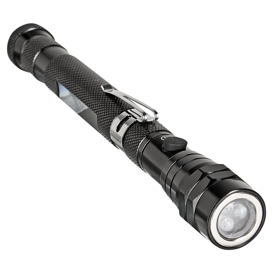 Schwarze Teleskop-Arbeitsleuchte mit drei LEDs