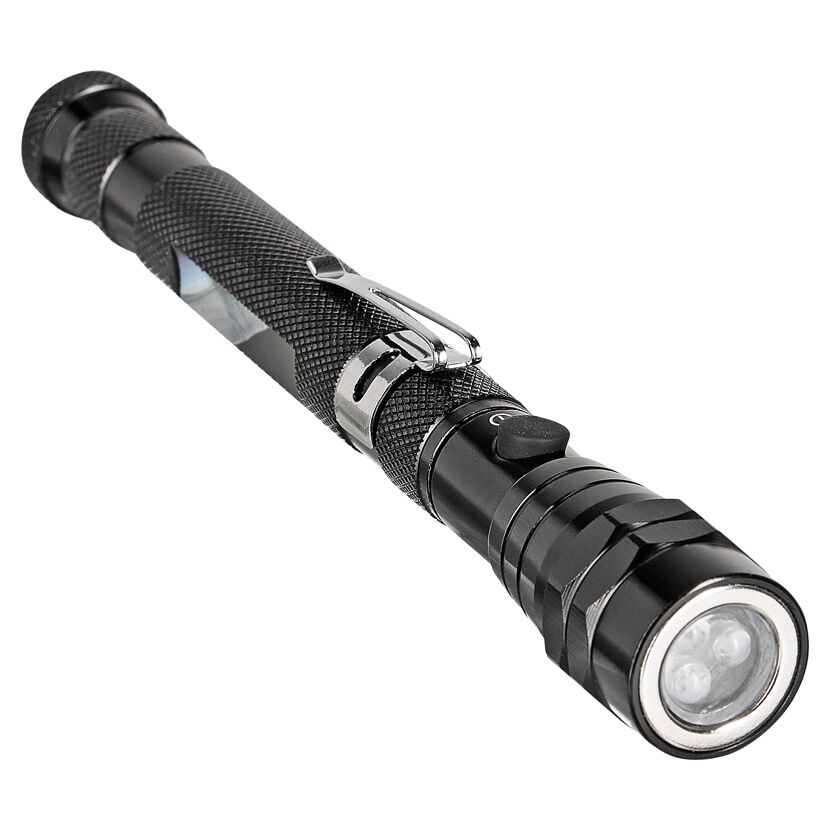 Schwarze Teleskop-Arbeitsleuchte mit drei LEDs