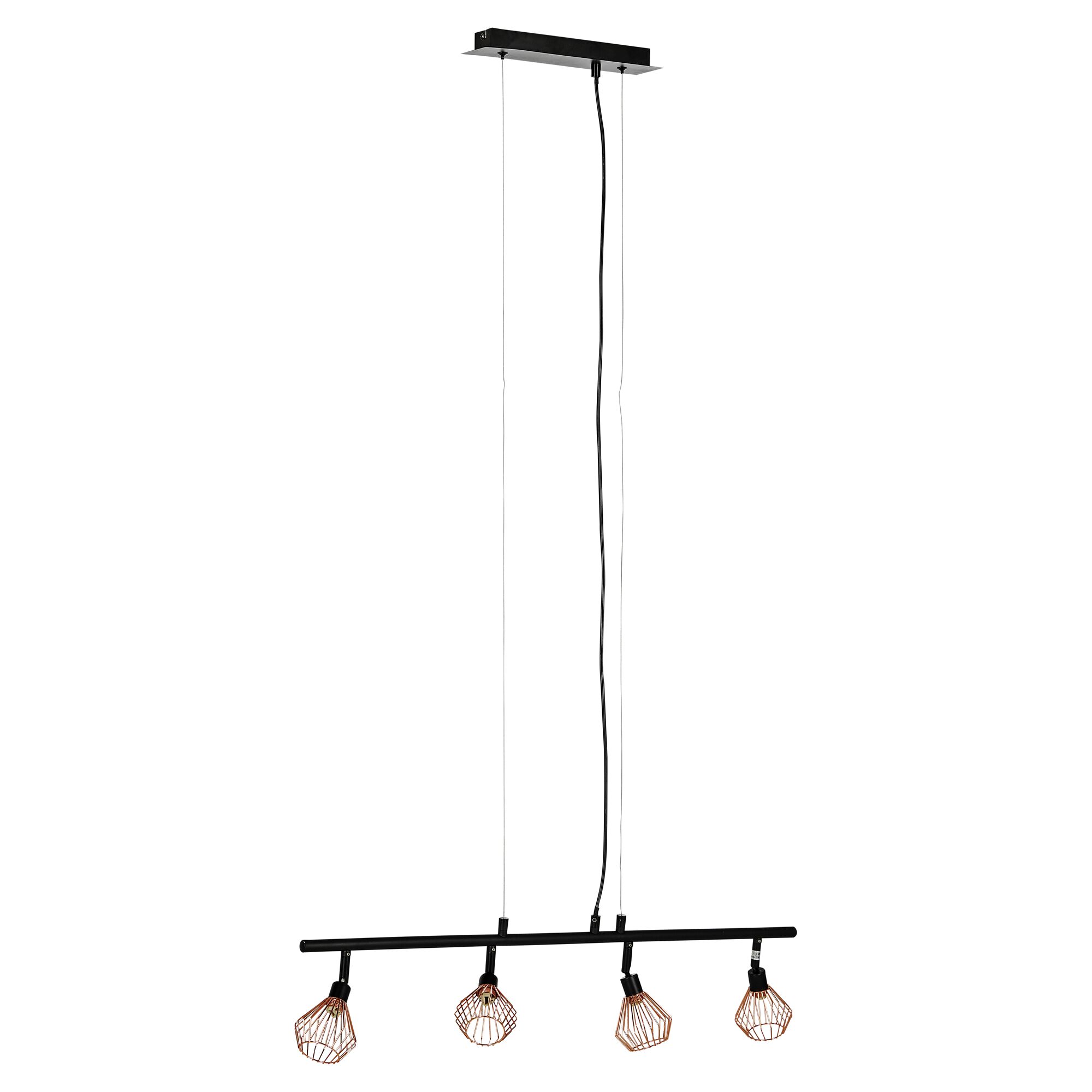 Vierflammige Pendelleuchte Dalma in Schwarz und Kupferfarben