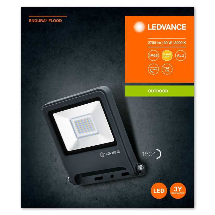 LED-Fluter 'Endure Flood' grau 2700 lm, IP 65