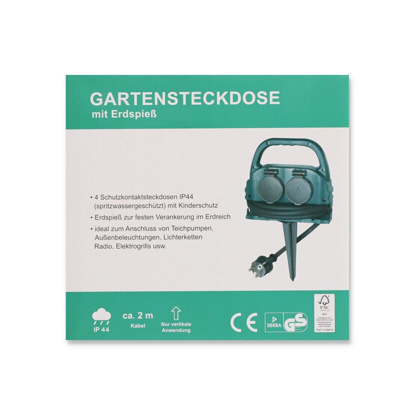 Gartensteckdose grün 4-fach mit Erdspieß