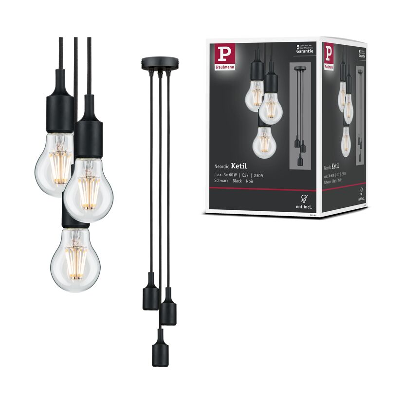 Pendelleuchte 'Neordic Ketil' E27 3 x 20 W Schwarz