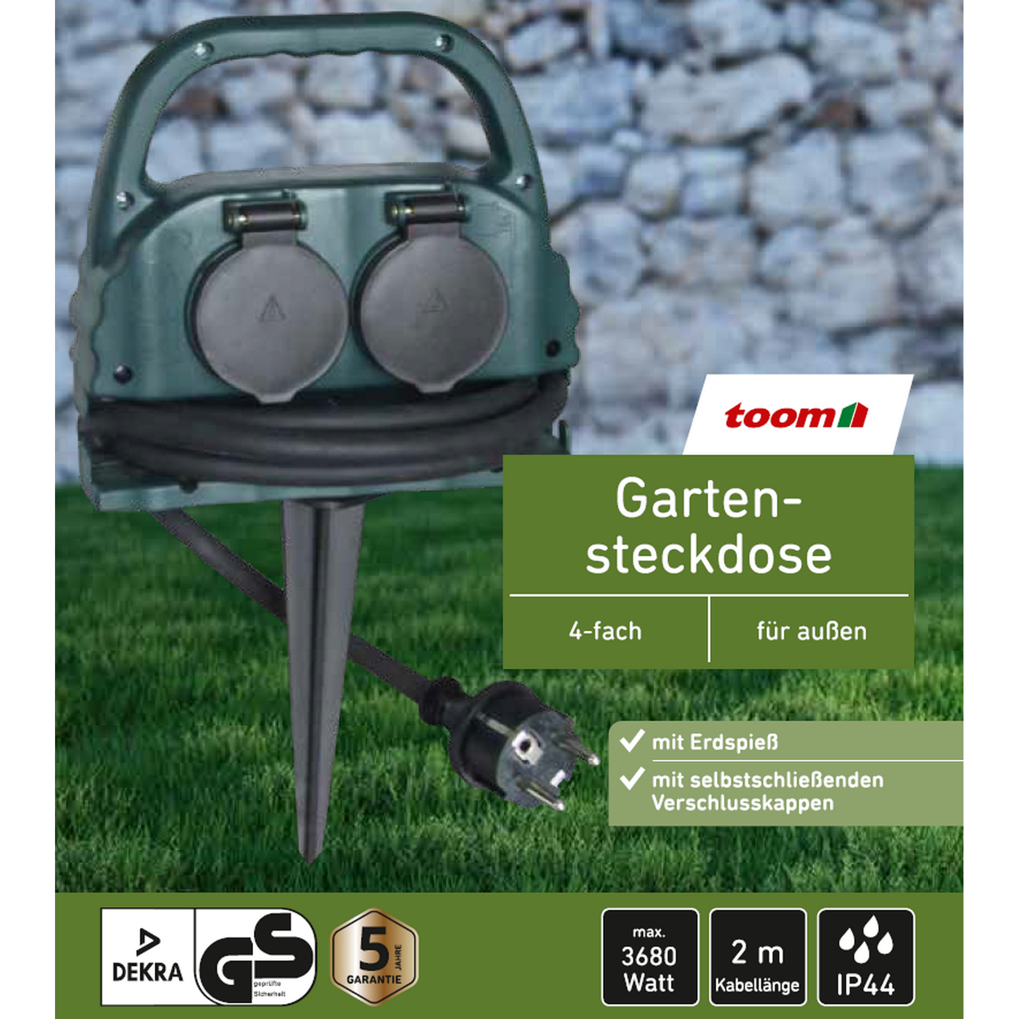 Gartensteckdose mit Erdspieß grün 4-fach + product picture