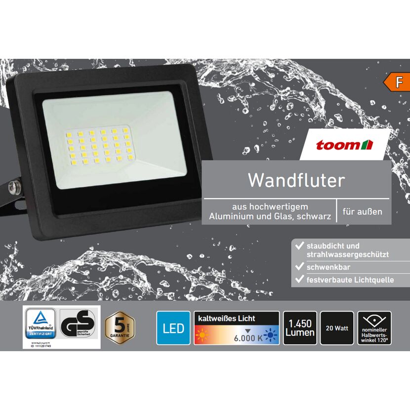 Schwarzer LED-Wandfluter mit Wasser