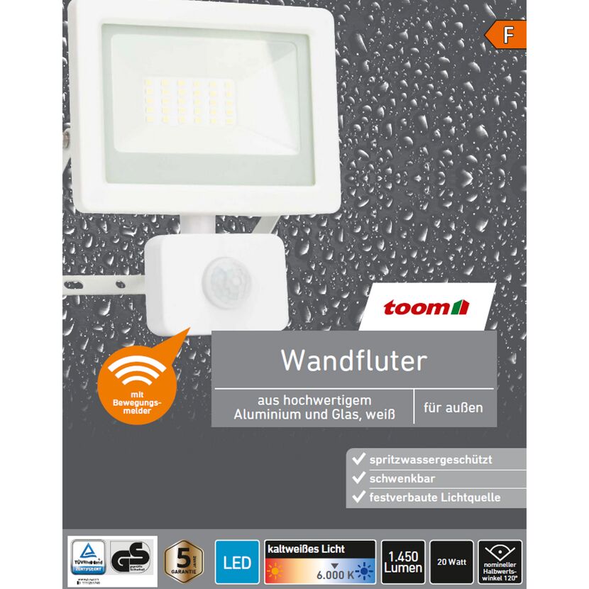 Weißer LED-Wandfluter mit Bewegungsmelder