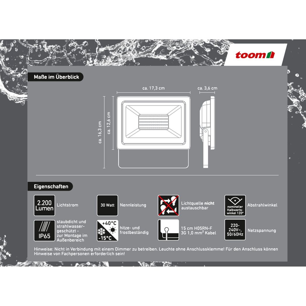 LED-Außenwandstrahler 2200 lm tageslichtweiß IP 65 17,3 x 12,6 cm