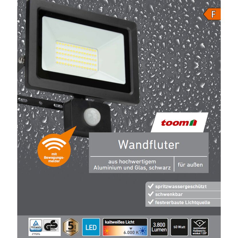 Schwarzer LED-Wandfluter mit Bewegungsmelder