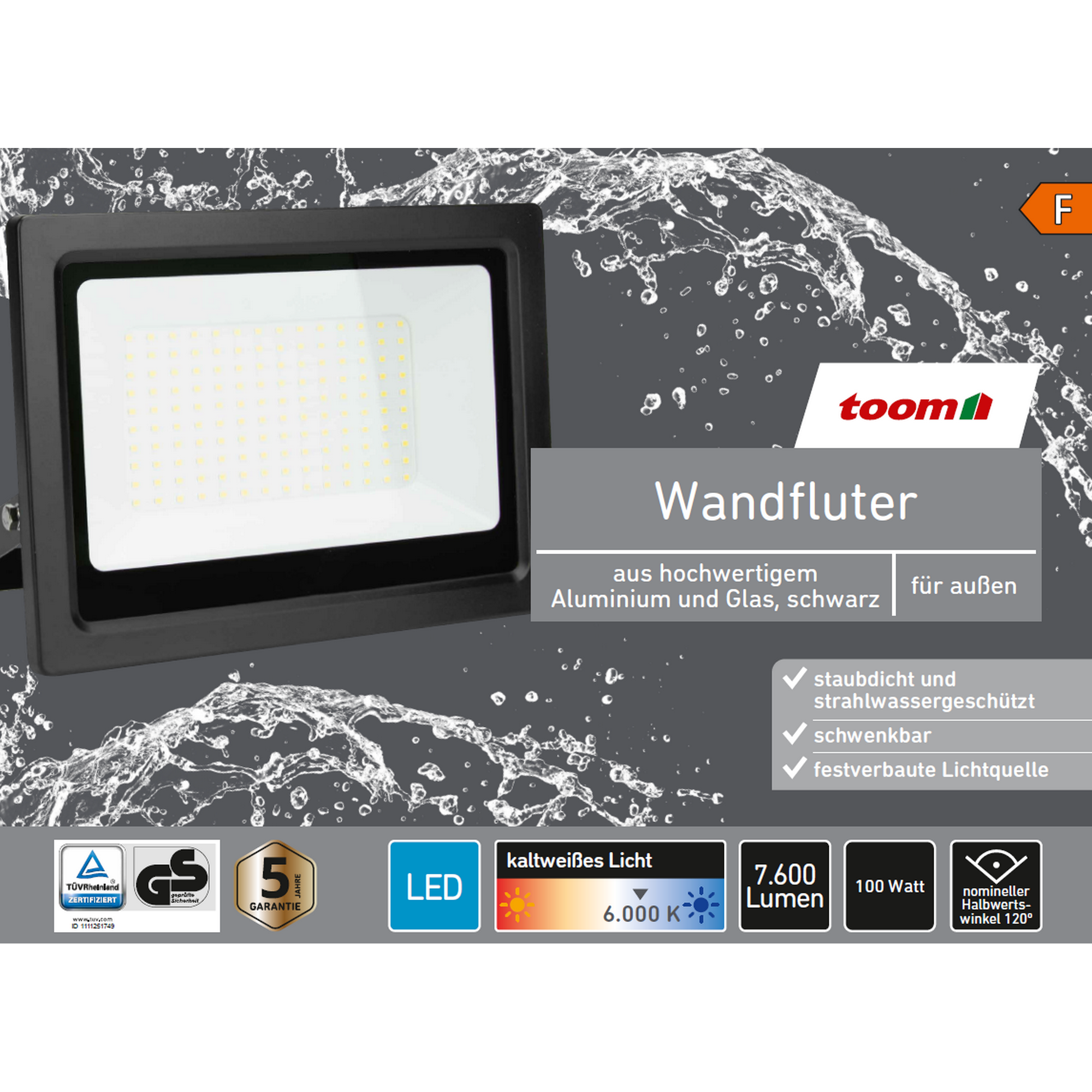 LED-Wandfluter schwarz 100 W 7600 lm + product picture