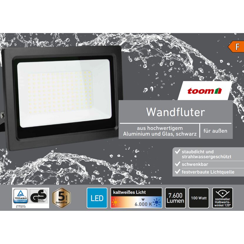 Schwarzer LED-Wandfluter von Toom mit Wasser