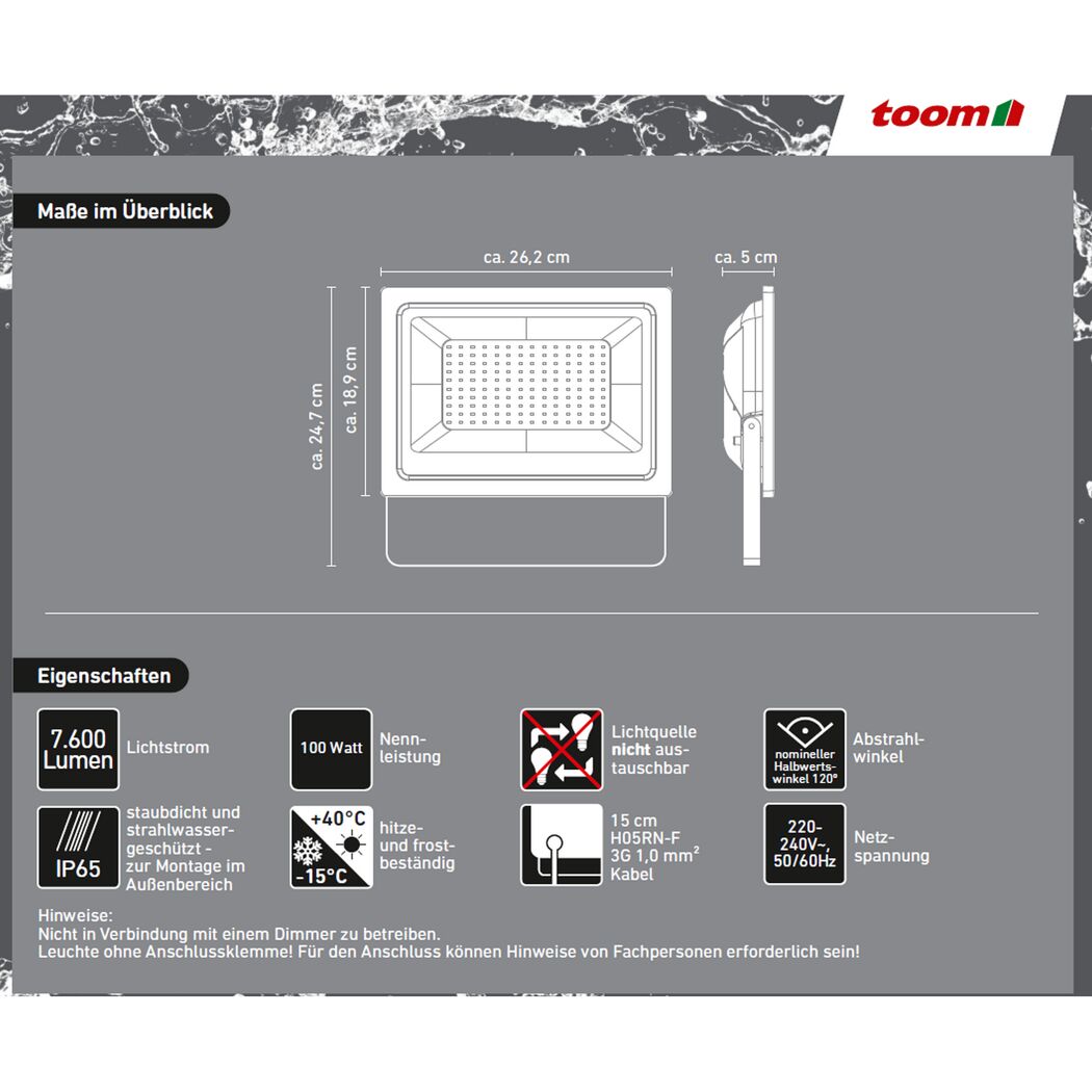 LED-Außenwandstrahler 7600 lm tageslichtweiß IP 65 26,2 x 18,9 cm