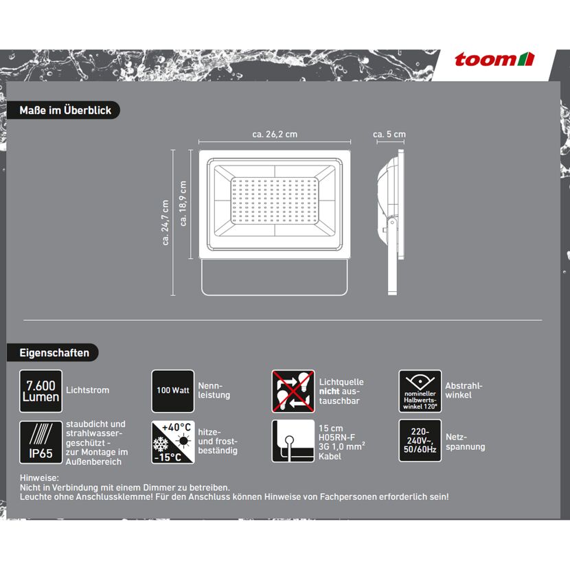 LED-Strahler mit Maßen