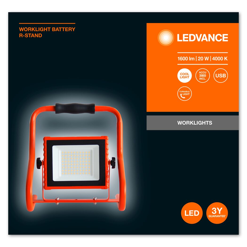 LED Akku-Fluter mit Griff und Standfuß