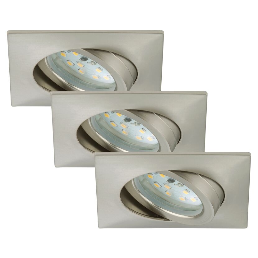 LED-Einbauleuchten 1-flammig (3 Stück) Nickelfarben Eckig