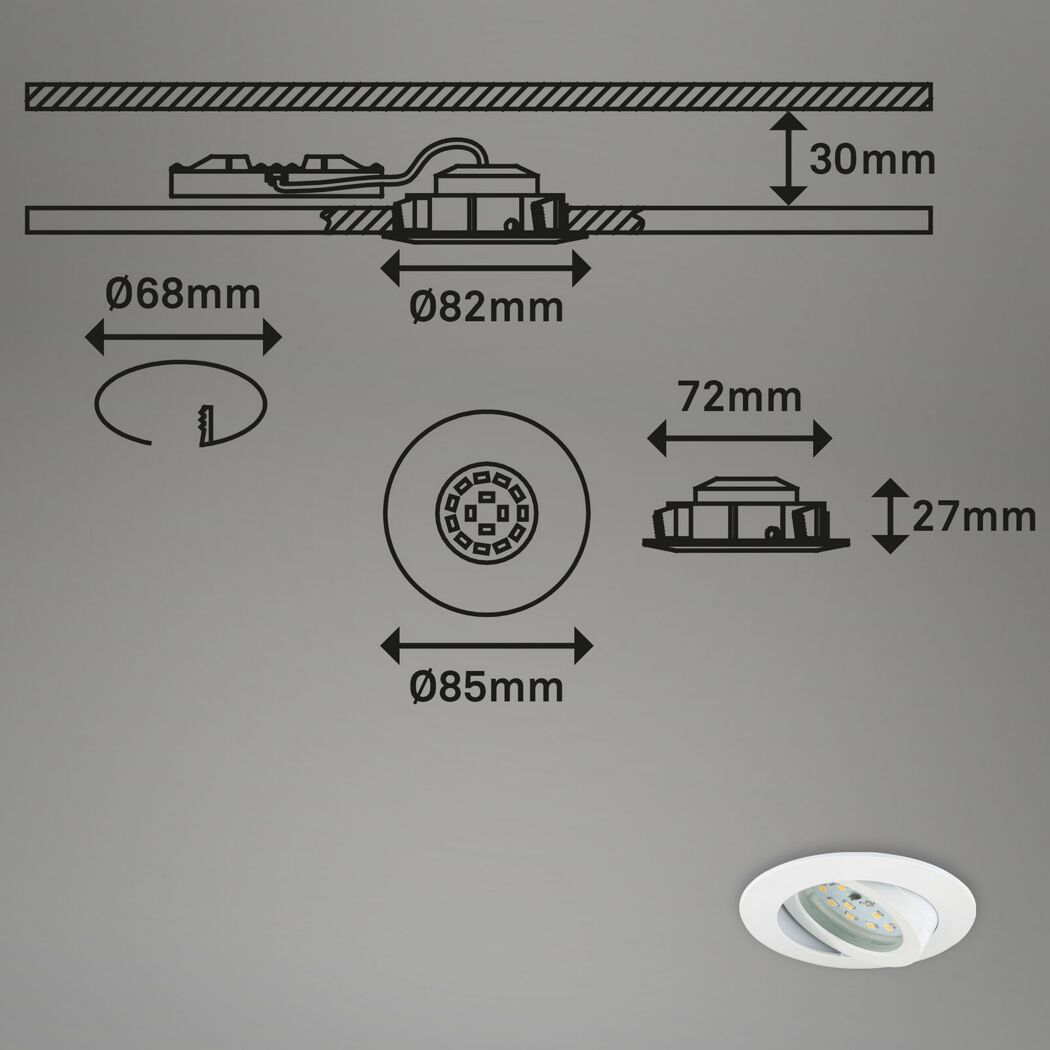LED-Einbauleuchtenset 'Attach Dim' dimmbar 16,5 W 1200 lm warmweiß Ø 8,2 cm 3 Stück